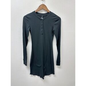 Skims Micro Rib Cotton Henley Dress Soot M